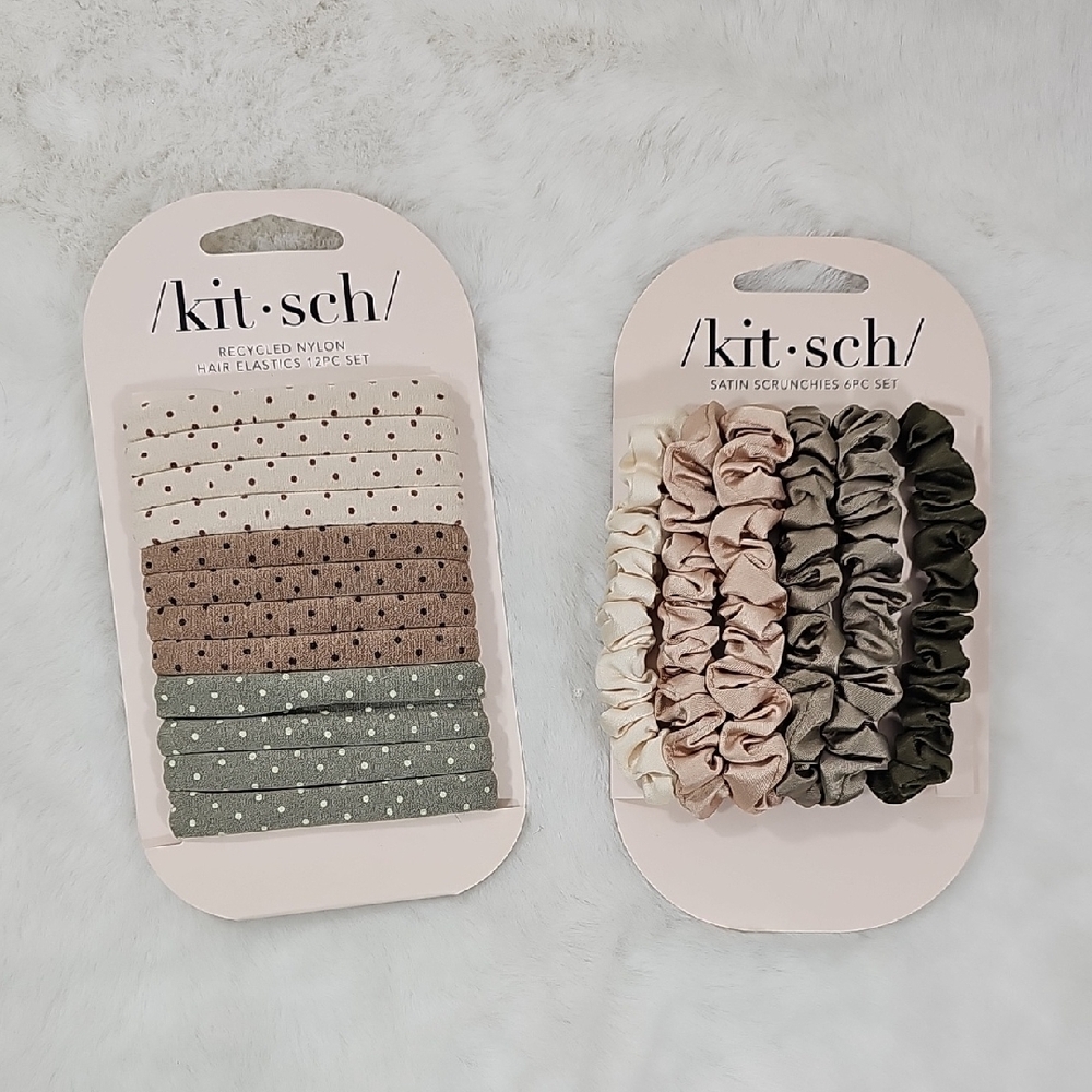 Kitch 6 Pc Set Satin Scrunchies & 12 Pc Set Hair Elastics